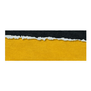 Tapis tuftée moderne à blocs de couleurs présentant un jaune moutarde vibrant avec des bordures noires et blanches.