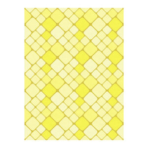 Tapis touffeté jaune ensoleillé avec des carrés arrondis de tailles variées dans différentes teintes de jaune. Le motif en mosaïque présente des formes jaune vif et jaune reliées.