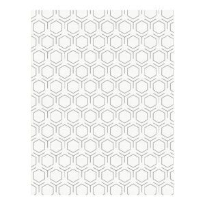 Tapis blanc minimaliste avec motif hexagonal gris fin sur toute la surface. Le design géométrique en nid d'abeille présente des lignes nettes et précises.