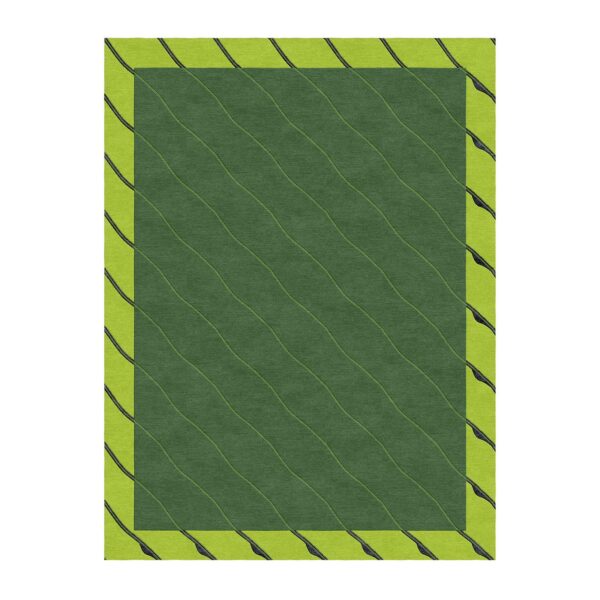 Tapis touffeté à blocs de couleurs audacieuses avec un centre vert forêt entouré d'une bordure vert citron vif.