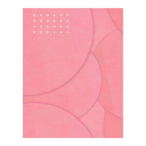 Tapis touffeté rose pâle avec un design géométrique subtil présentant des formes circulaires qui se chevauchent et un motif de points blancs, créant un effet doux et apaisant.