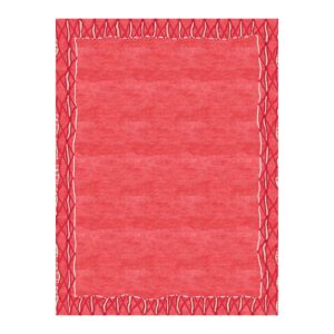 Tapis touffeté rouge corail avec un design de bordure simple encadrant un centre uni. Le bord décoratif présente un motif de diamants.