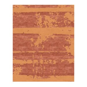 Tapis tufté abstrait avec des bandes horizontales de couleur rouille sur un fond orange doré. L'effet usé et vieilli crée une apparence ancienne.