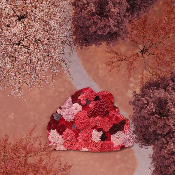 Petit tapis mousse rouge de forme organique – Image 5